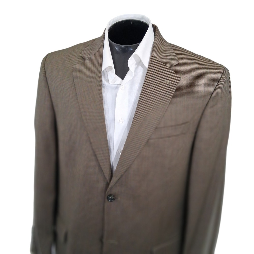 Stafford Blazer Mens 42L Brown Micro Houndstooth 100% Wool 2 Button